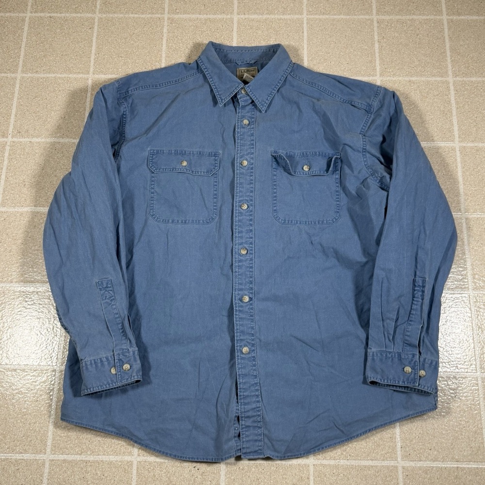 Vintage 90s LL Bean Denim Shirt Men Sz XL Blue  Button Down Chambray